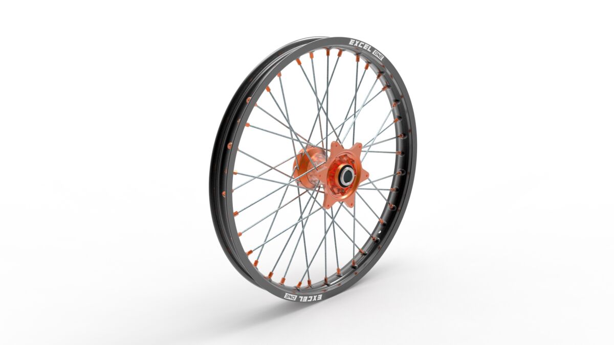 WHEEL ASSEMBLY MX-EN SPORT FRONT 1.60" X 21" ALUMINUM ORANGE