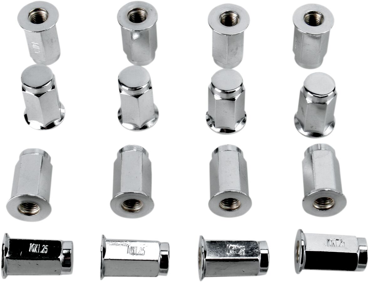 LUG NUT 10MM X 1.25MM 16 PCS FLAT POLISHED CHROME