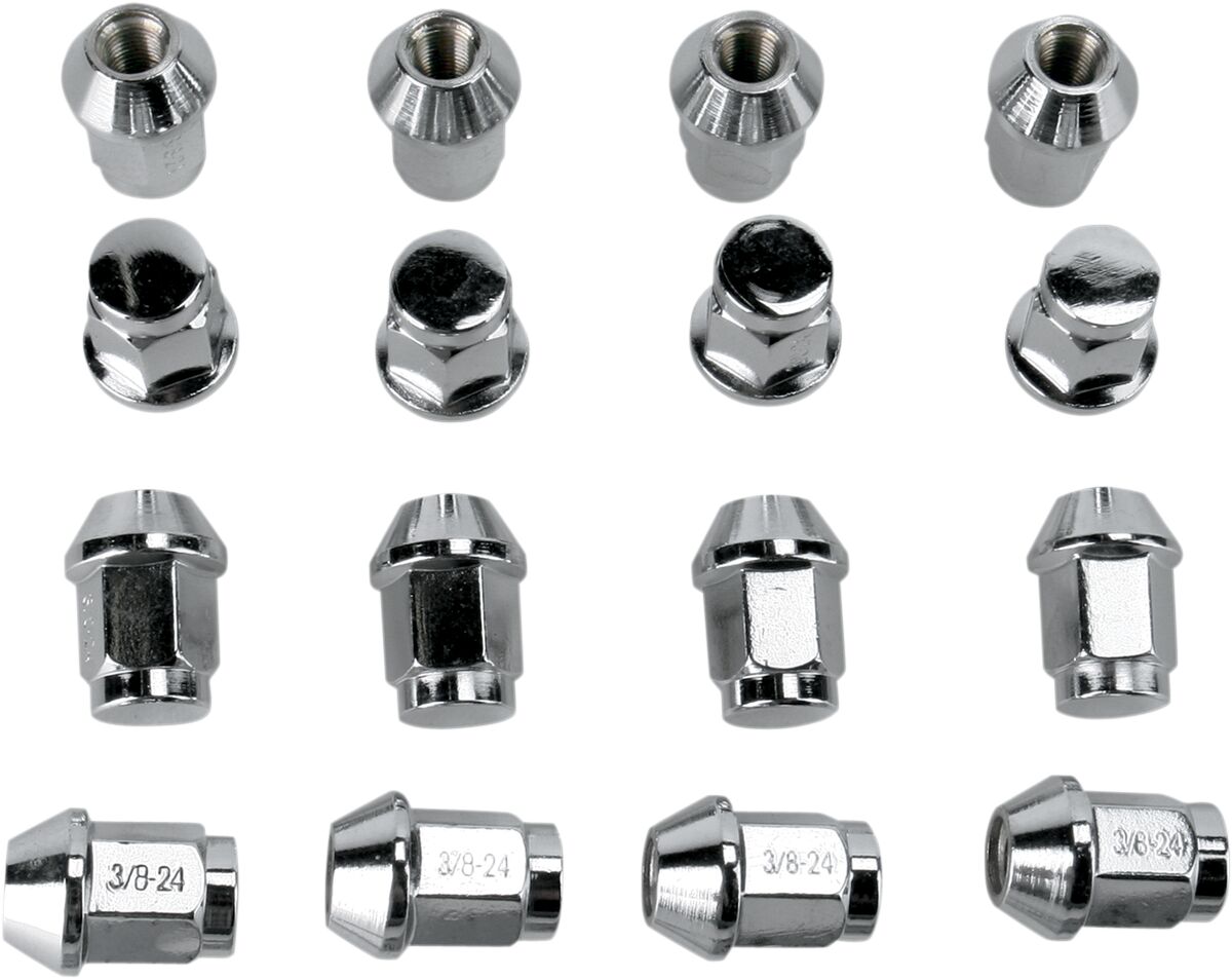 LUG NUT 3/8" - 24 16 PCS TAPERED POLISHED CHROME