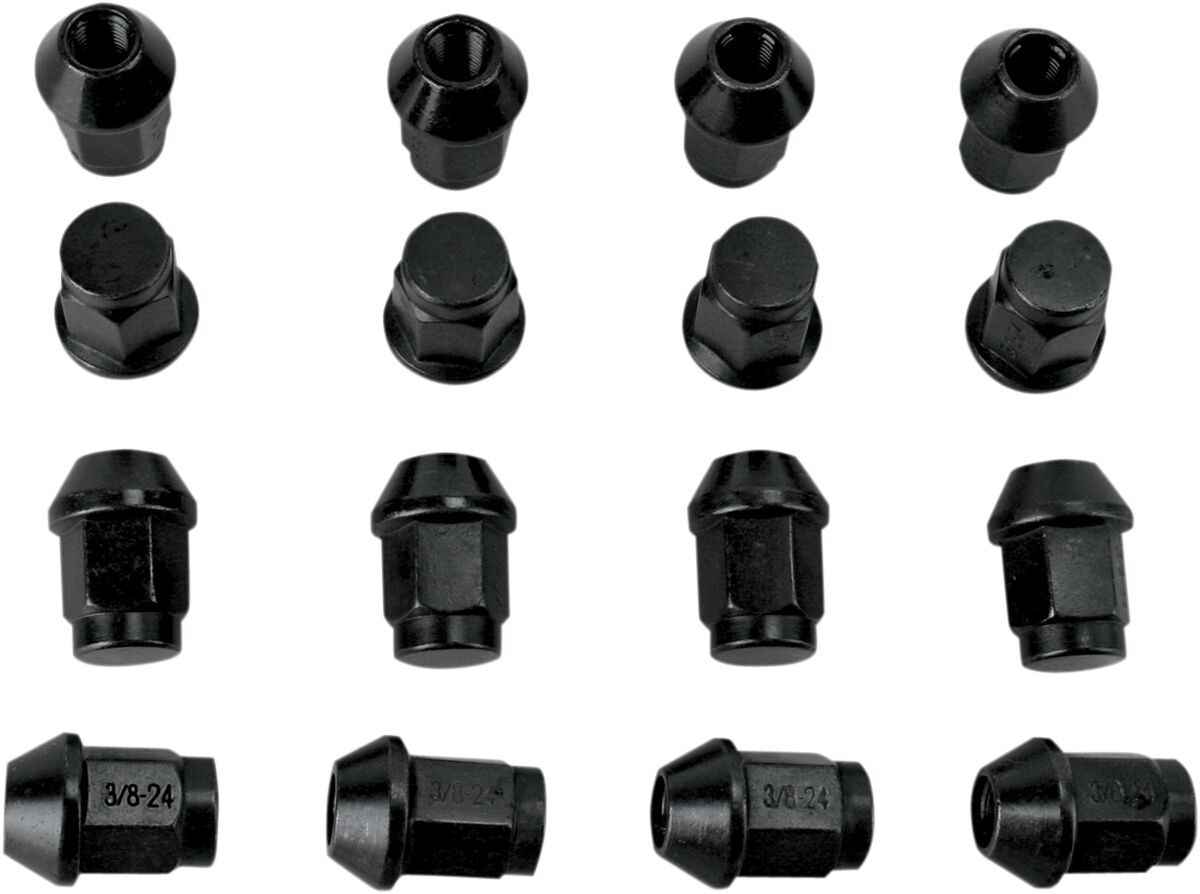 LUG NUT 3/8" - 24 16 PCS TAPERED BLACK