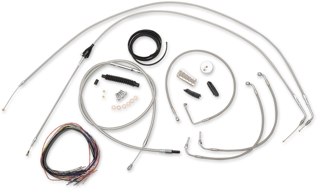 CABLE AND BRAKE LINE KIT STAINLESS POLISHED FOR BEACH BARS OR EXTRA WIDE HANDLEBARS WITH PULLBACK