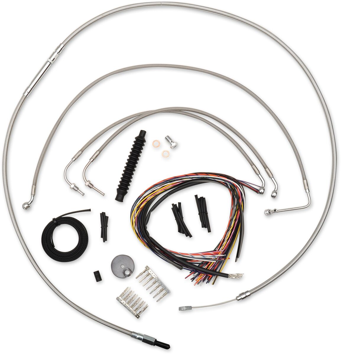 CABLE AND BRAKE LINE KIT STAINLESS POLISHED FOR 15"-17" APE HANGERS