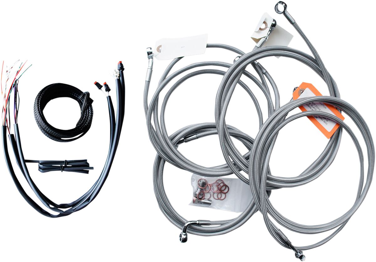 CABLE AND BRAKE LINE KIT STAINLESS POLISHED FOR 18"-20" APE HANGERS
