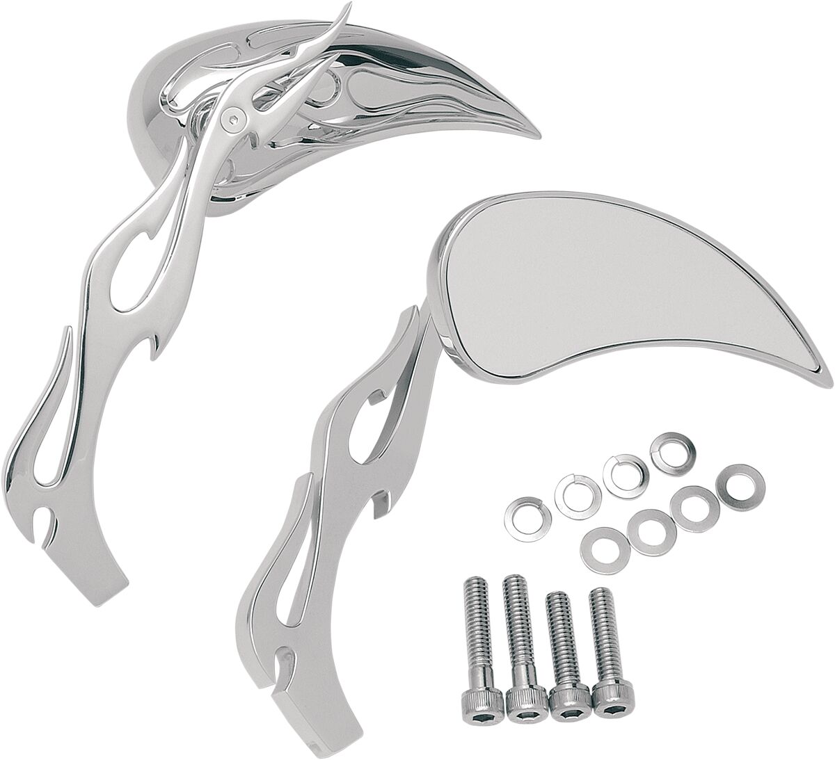 MIRROR KIT FLAME TEARDROP W/ FLAME STEMS CHROME