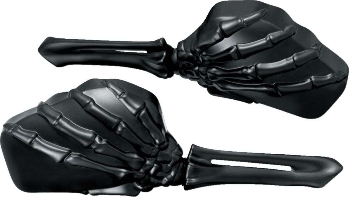 SKELETON HAND MIRRORS WITH BLACK STEMS AND BLACK HEADS