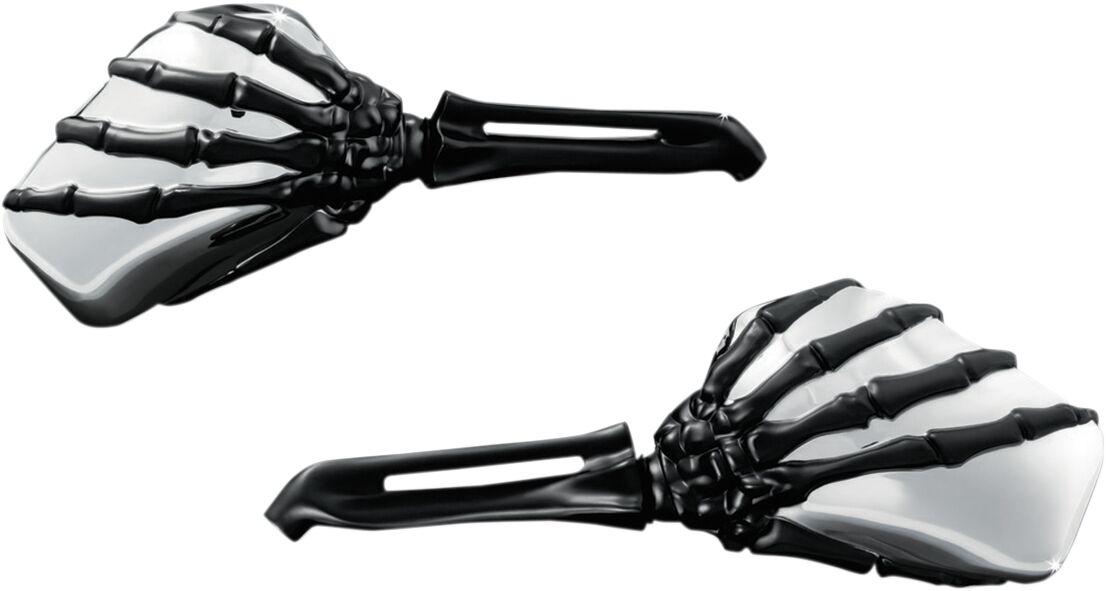 SKELETON HAND MIRRORS WITH BLACK STEMS AND CHROME HEADS