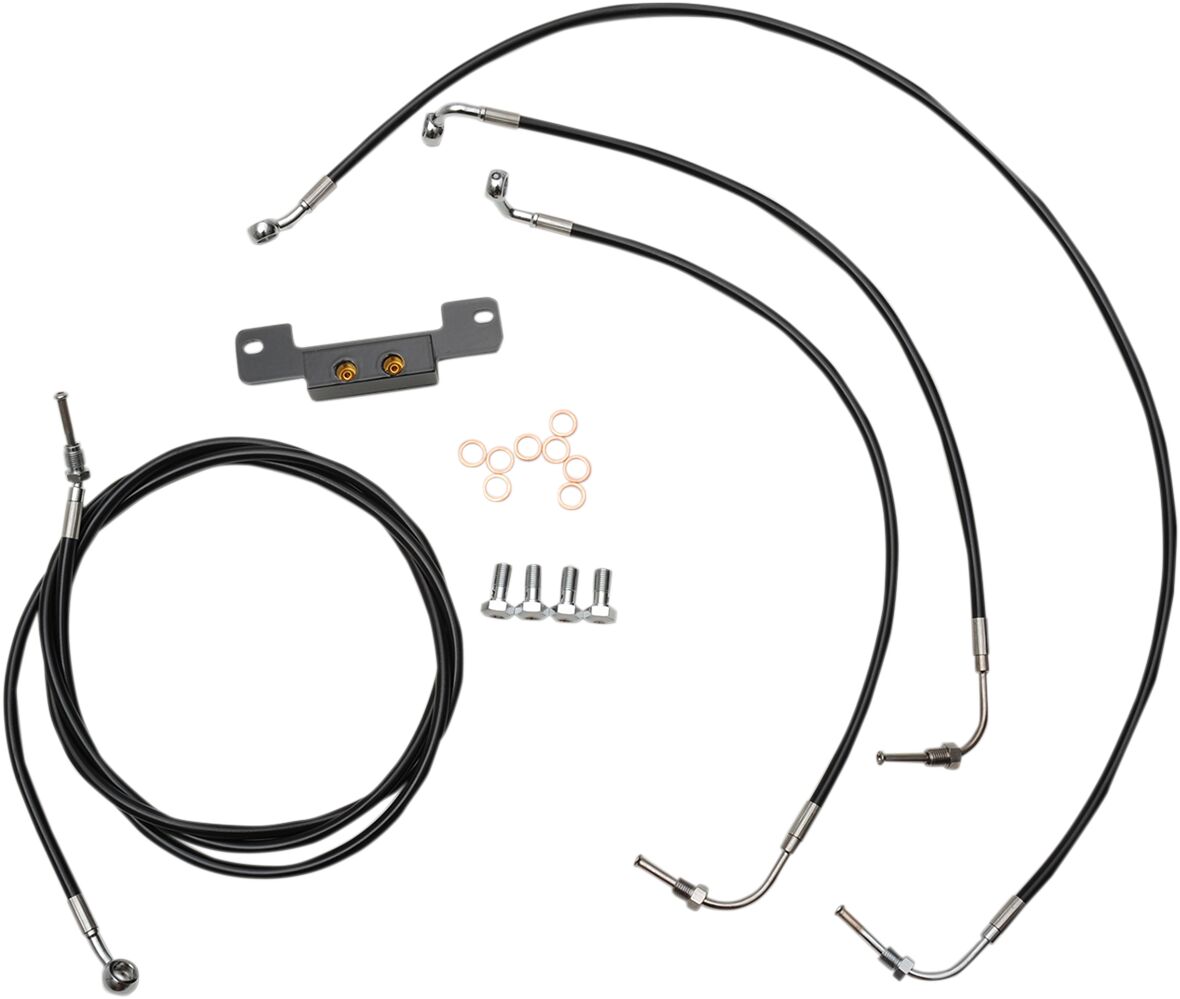 STANDARD BLACK VINYL/STAINLESS HANDLEBAR CABLE/BRAKE LINE KIT FOR 18" - 20 " APES / BLACK / STAINLES