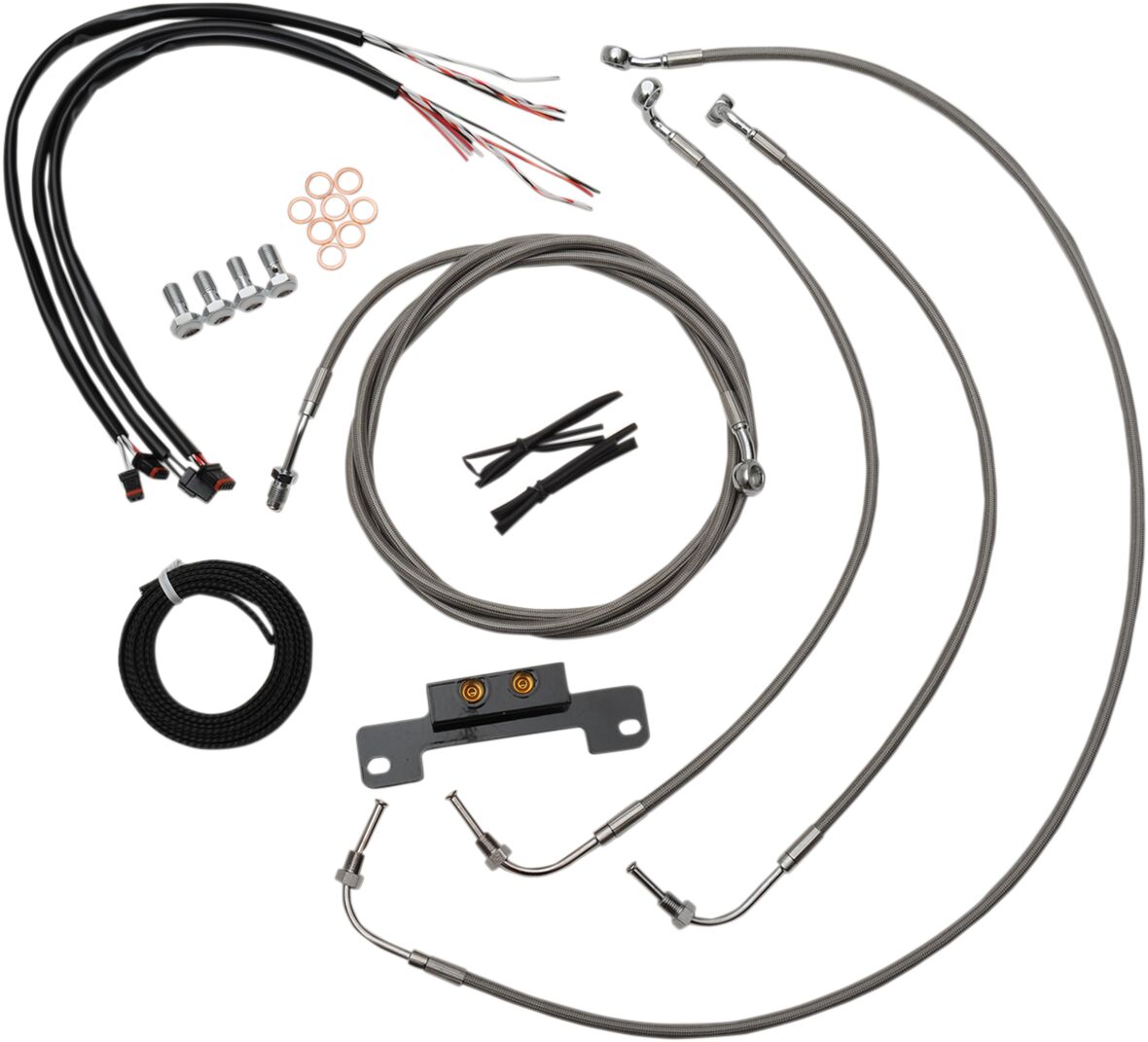COMPLETE BRAIDED STAINLESS HANDLEBAR CABLE/WIRE HARNESS/BRAKE LINE KIT FOR 15" - 17" APES / NATURAL-