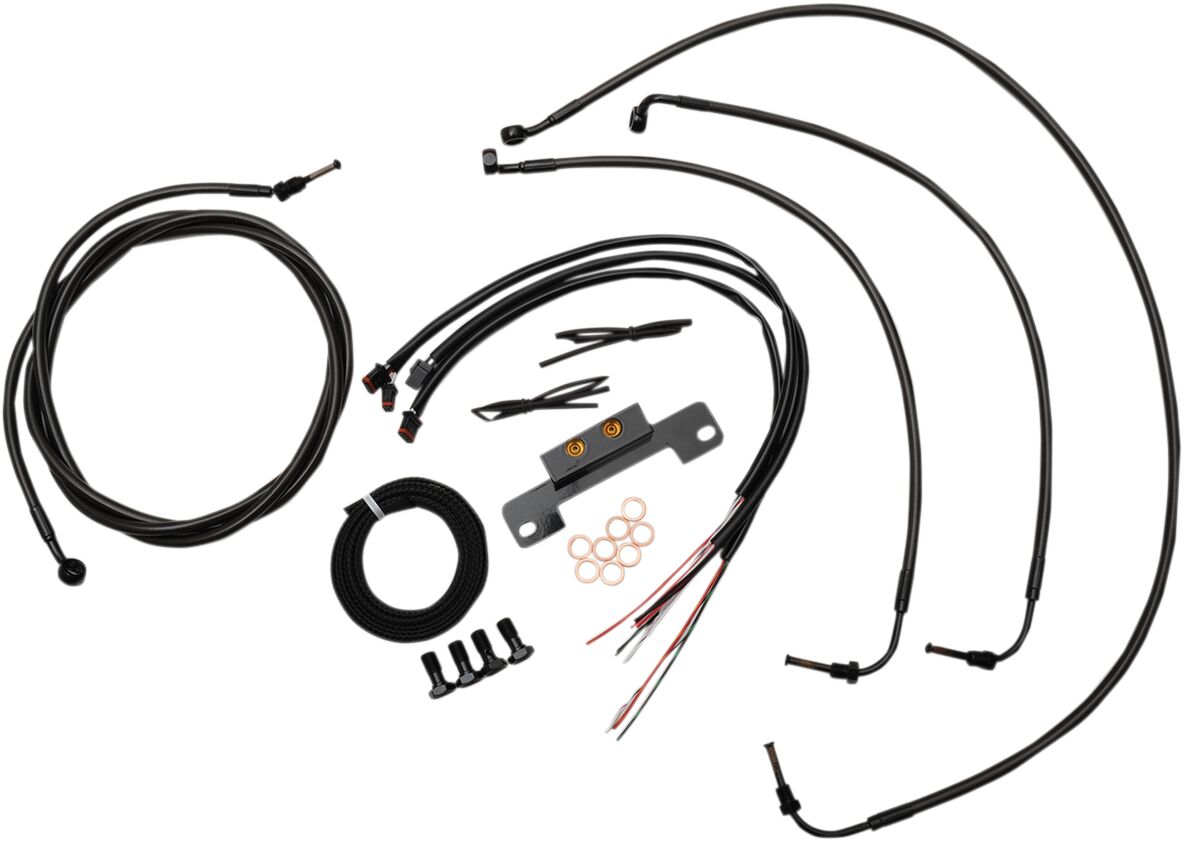 COMPLETE MIDNIGHT BRAIDED HANDLEBAR CABLE/WIRE HARNESS/BRAKE LINE KIT FOR 18" - 20 " APES / BLACK-BR