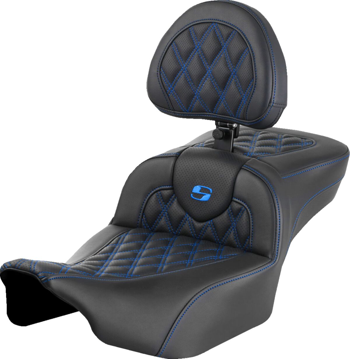 RoadSofa™ Seat - with Backrest - Lattice Stitch - Blue Stitch - Extended