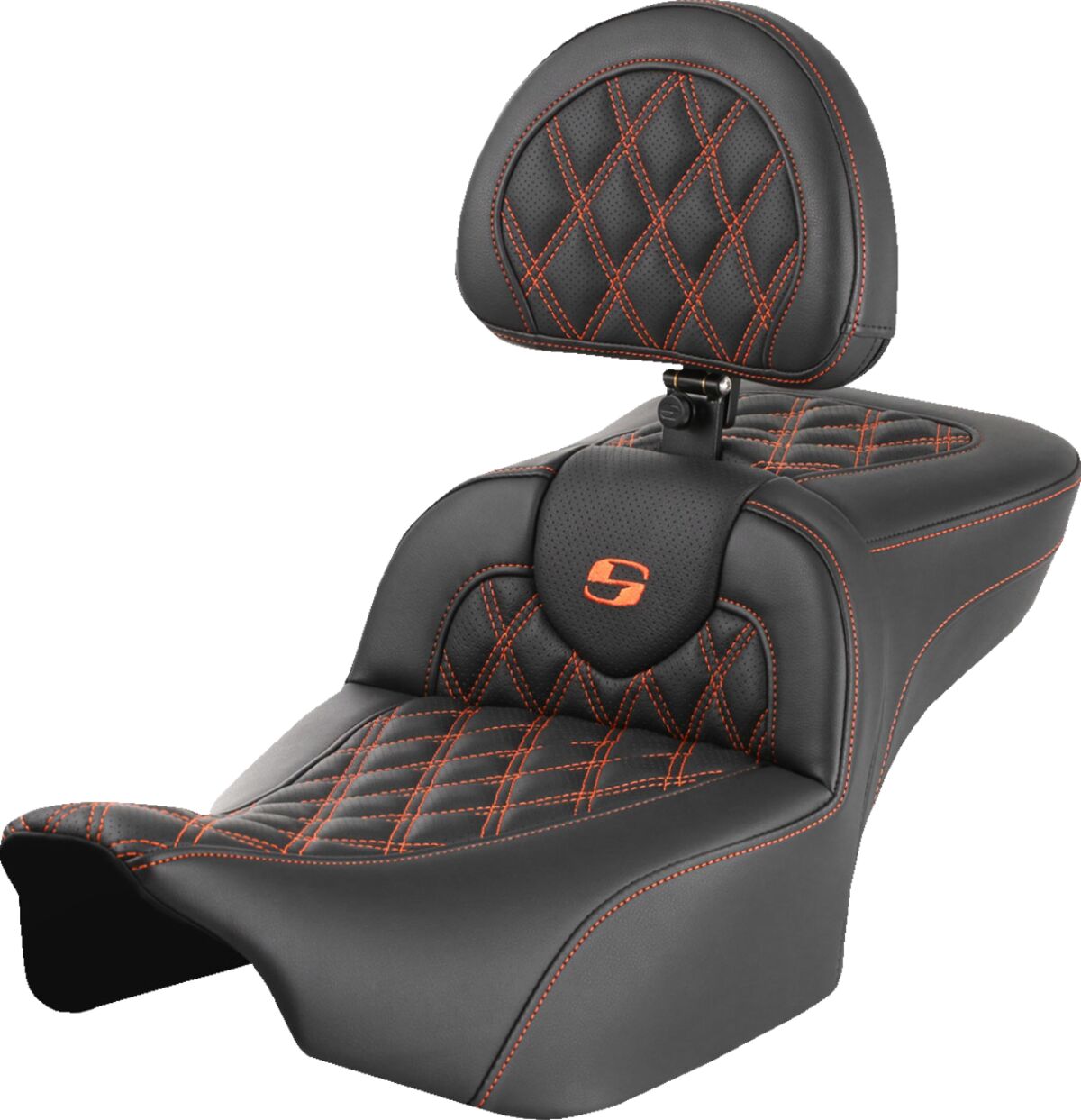 RoadSofa™ Seat - with Backrest - Lattice Stitch - Orange Stitch - Extended