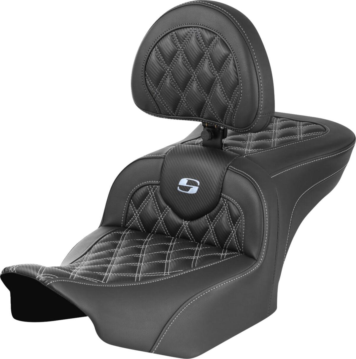 RoadSofa™ Seat - with Backrest - Carbon Fiber - Silver Stitch