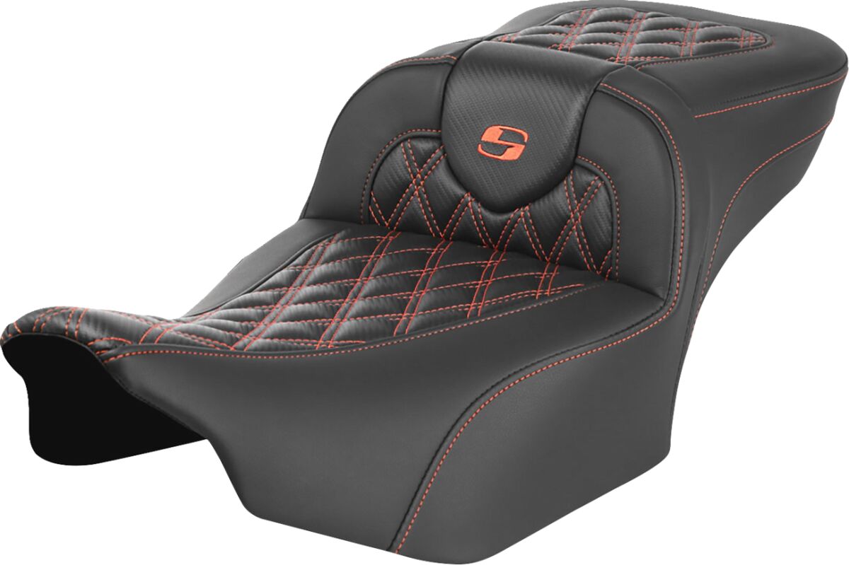 RoadSofa™ Seat - without Backrest - Carbon Fiber - Orange Stitch - Extended