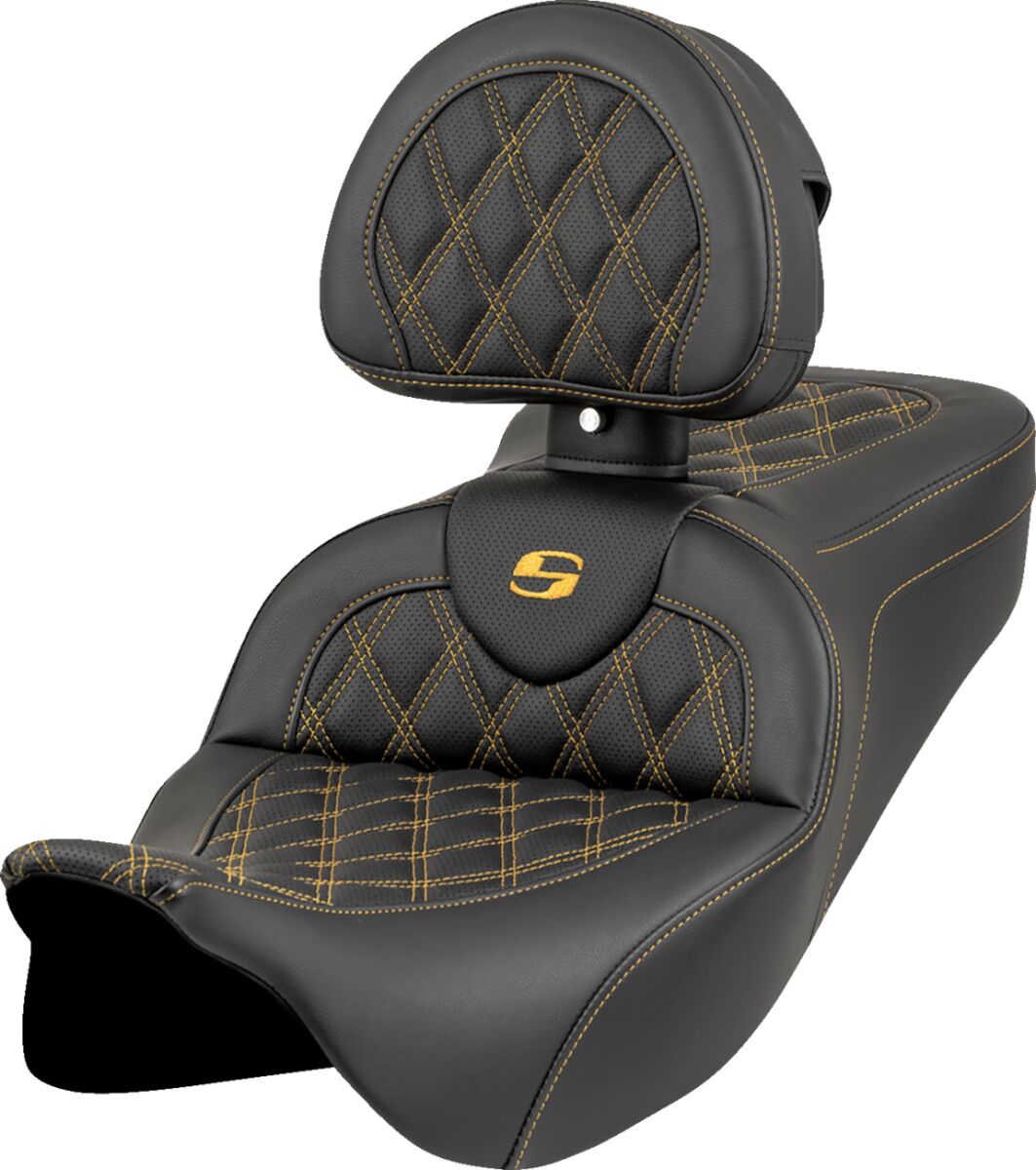 Roadsofa™ Seat - Lattice Stitch - Gold Stitch - w/ Backrest
