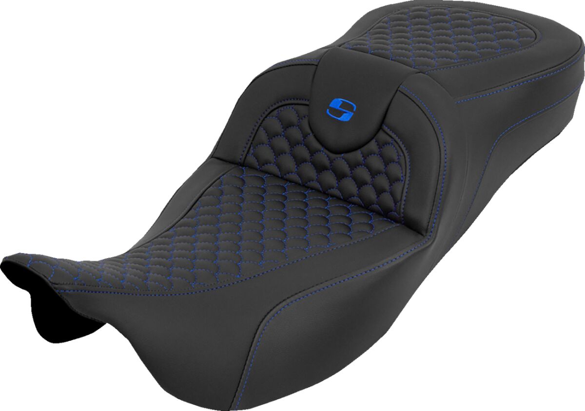 Extended Reach RoadSofa™ Seat - Dragon Scale - w/o Backrest - Blue Stitch - FLH/FLT '08-'25
