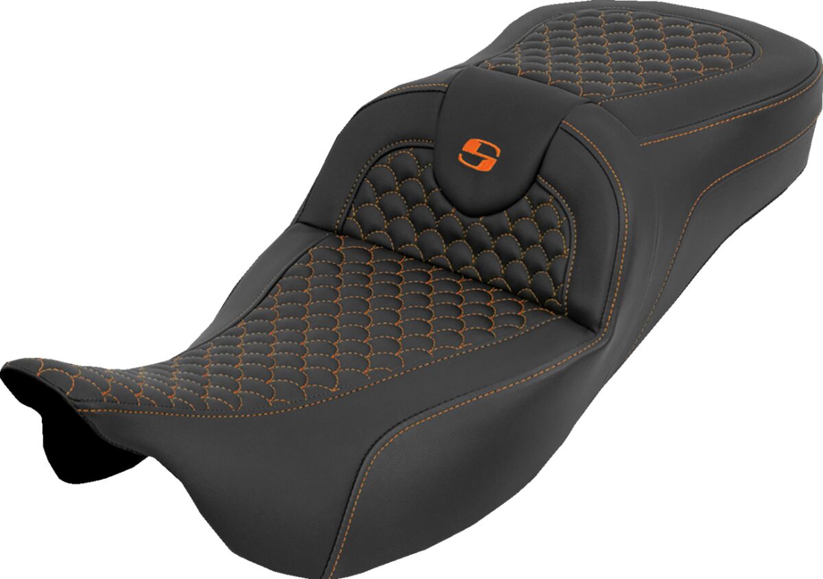 Extended Reach RoadSofa™ Seat - Dragon Scale - w/o Backrest - Orange Stitch - FLH/FLT '08-'25