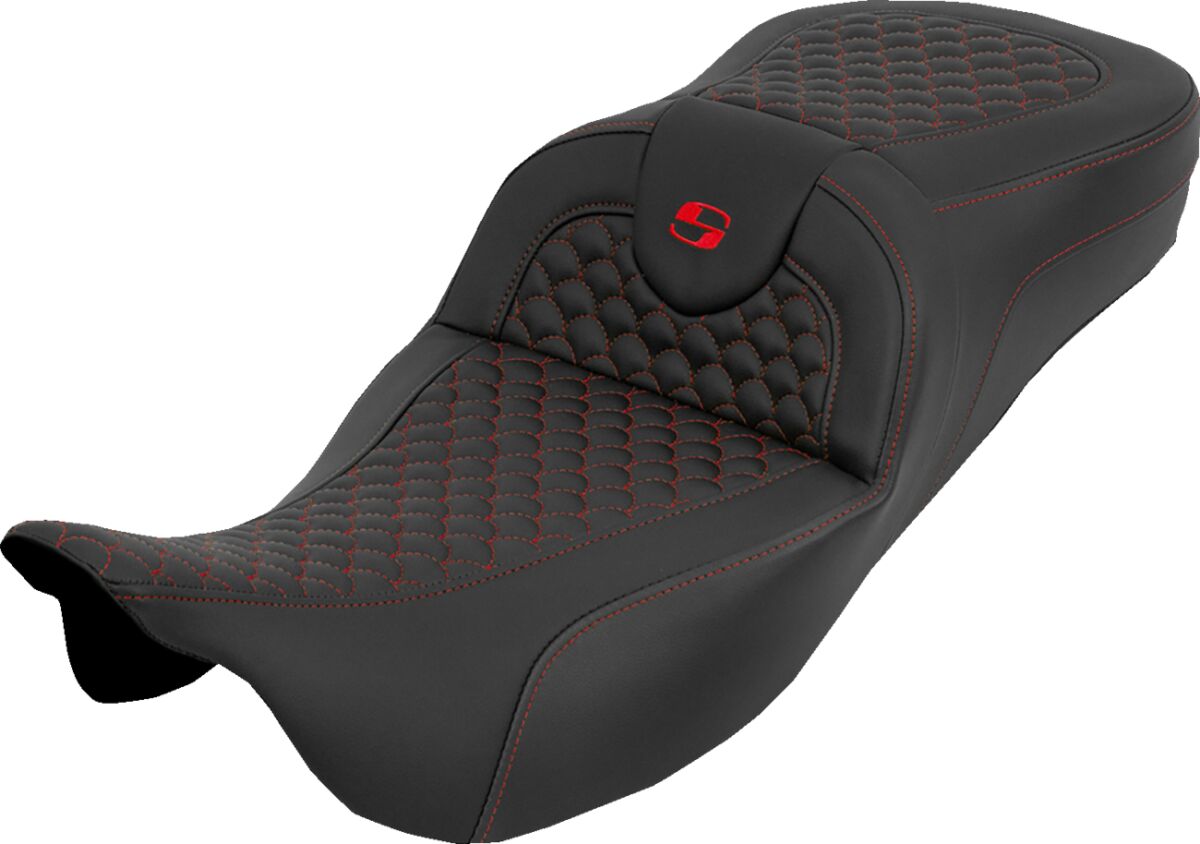 Extended Reach RoadSofa™ Seat - Dragon Scale - w/o Backrest - Red Stitch - FLH/FLT '08-'25