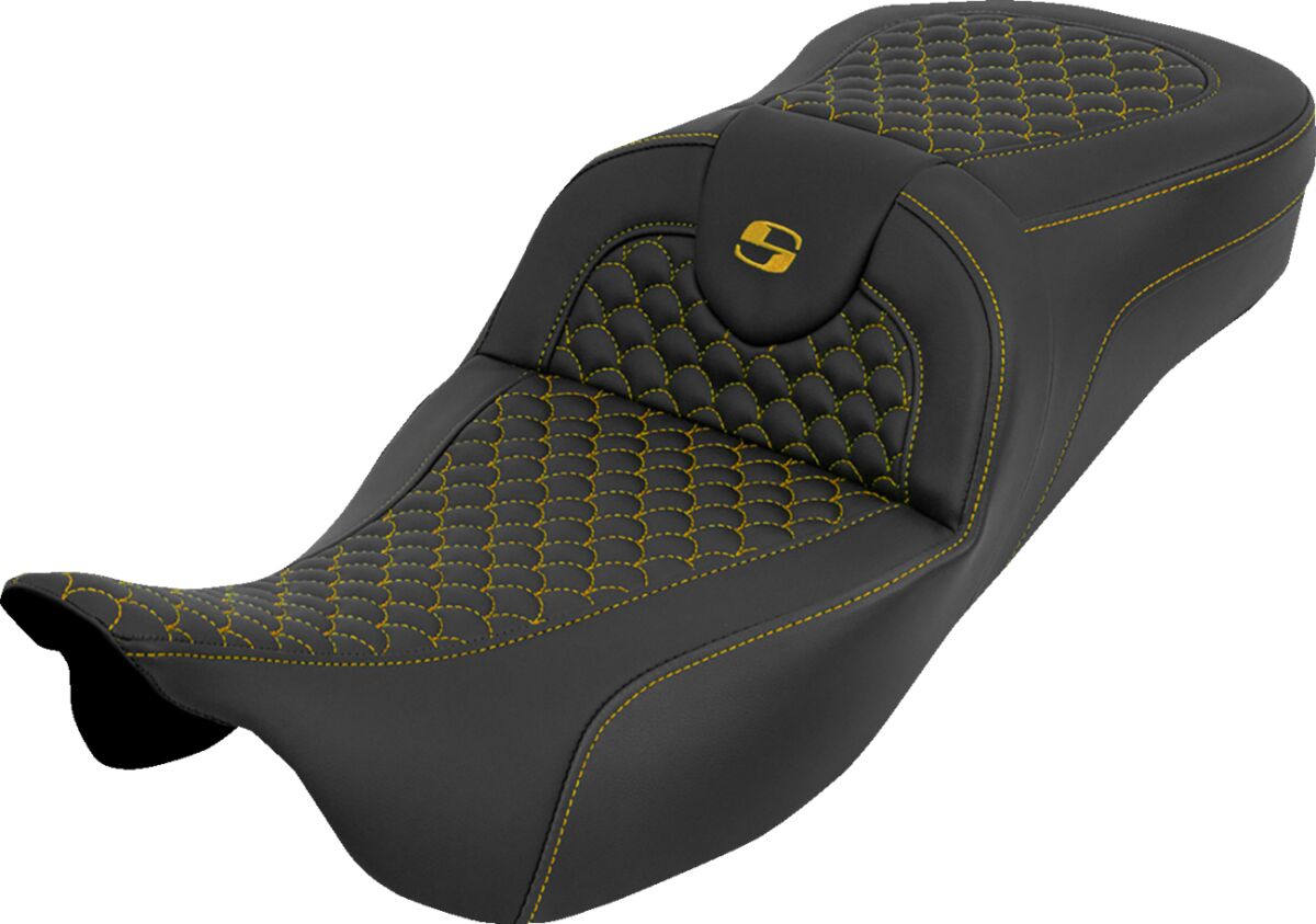 Extended Reach RoadSofa™ Seat - Dragon Scale - w/o Backrest - Gold Stitch - FLH/FLT '08-'25