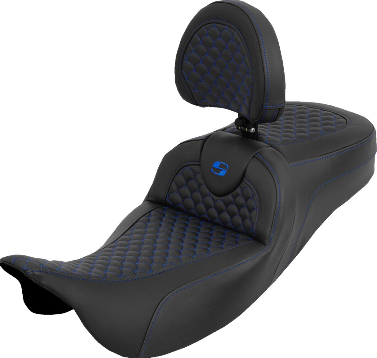 Extended Reach Roadsofa™ Seat - Dragon Scale - Blue Stitch - with Backrest - FLH/FLT '08-'25