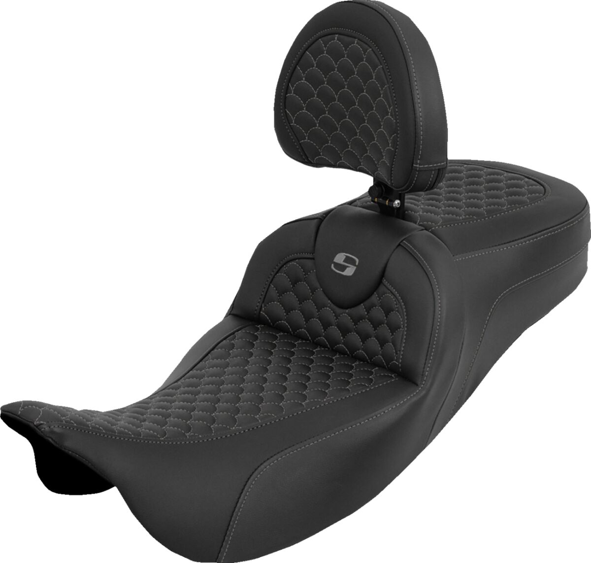 Extended Reach Roadsofa™ Seat - Dragon Scale - Gray Stitch - with Backrest - FLH/FLT '08-'25