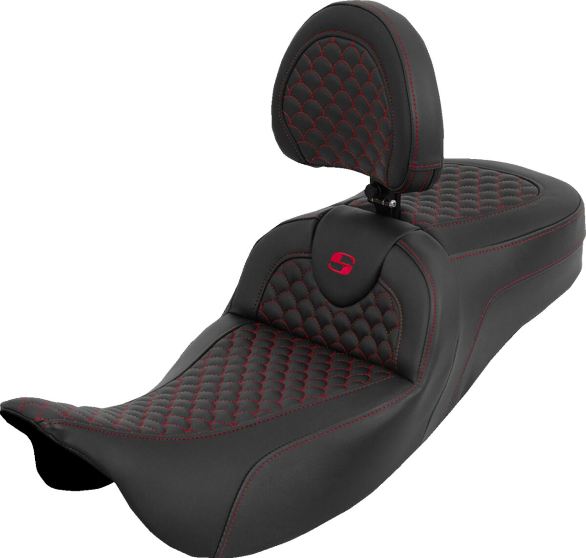 Extended Reach Roadsofa™ Seat - Dragon Scale - Red Stitch - with Backrest - FLH/FLT '08-'25