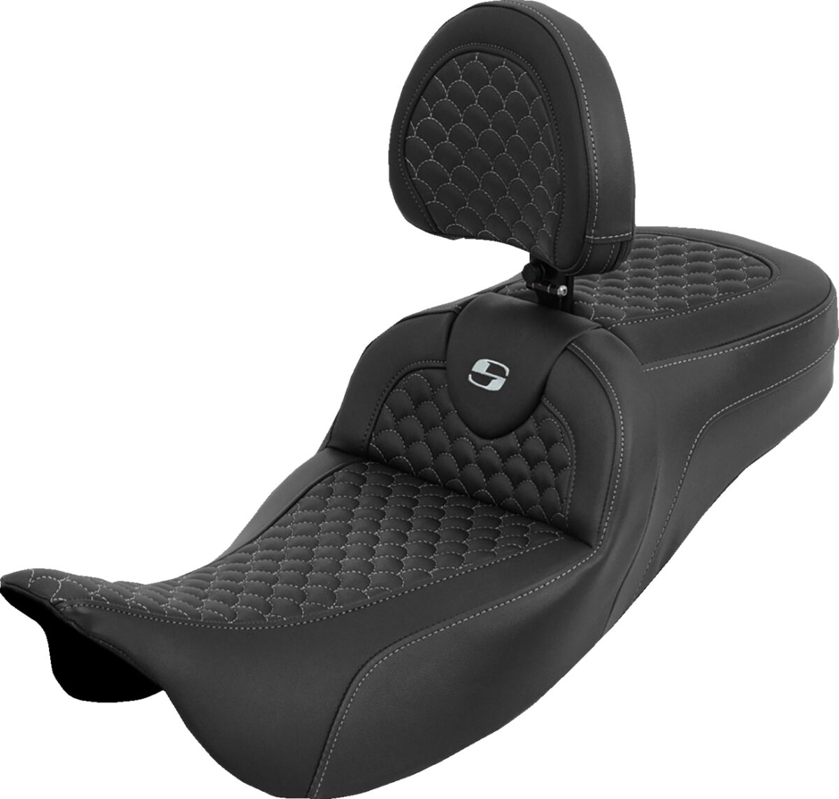 Extended Reach Roadsofa™ Seat - Dragon Scale - Silver Stitch - with Backrest - FLH/FLT '08-'25