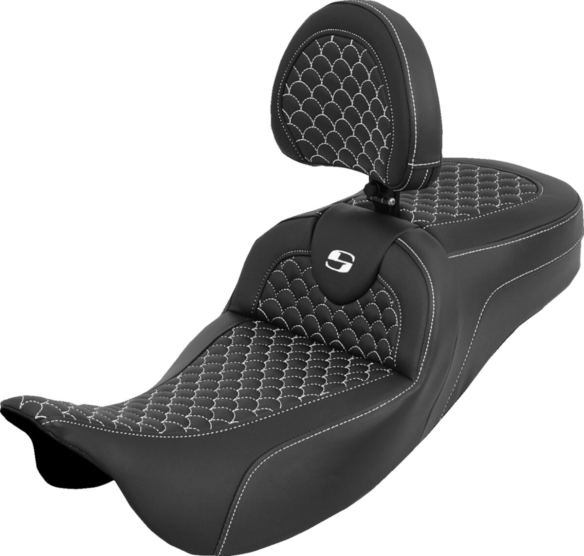 Extended Reach Roadsofa™ Seat - Dragon Scale - White Stitch - with Backrest - FLH/FLT '08-'25