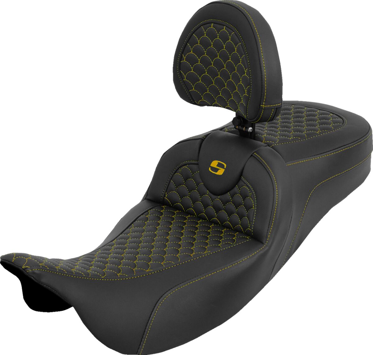 Extended Reach Roadsofa™ Seat - Dragon Scale - Gold Stitch - with Backrest - FLH/FLT '08-'25