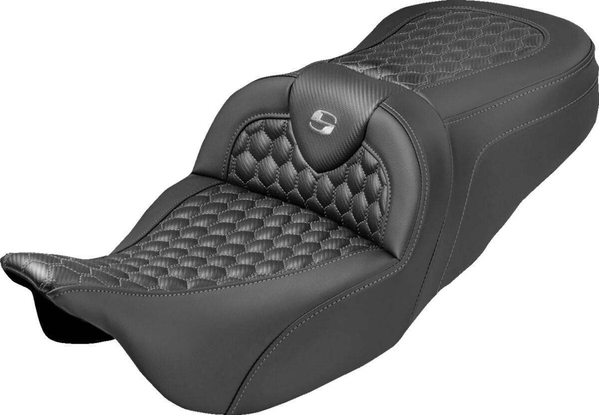 RoadSofa™ Seat - Honeycomb - Gray Stitch - without Backrest - Extended Reach - FLH/FLT '08-'24