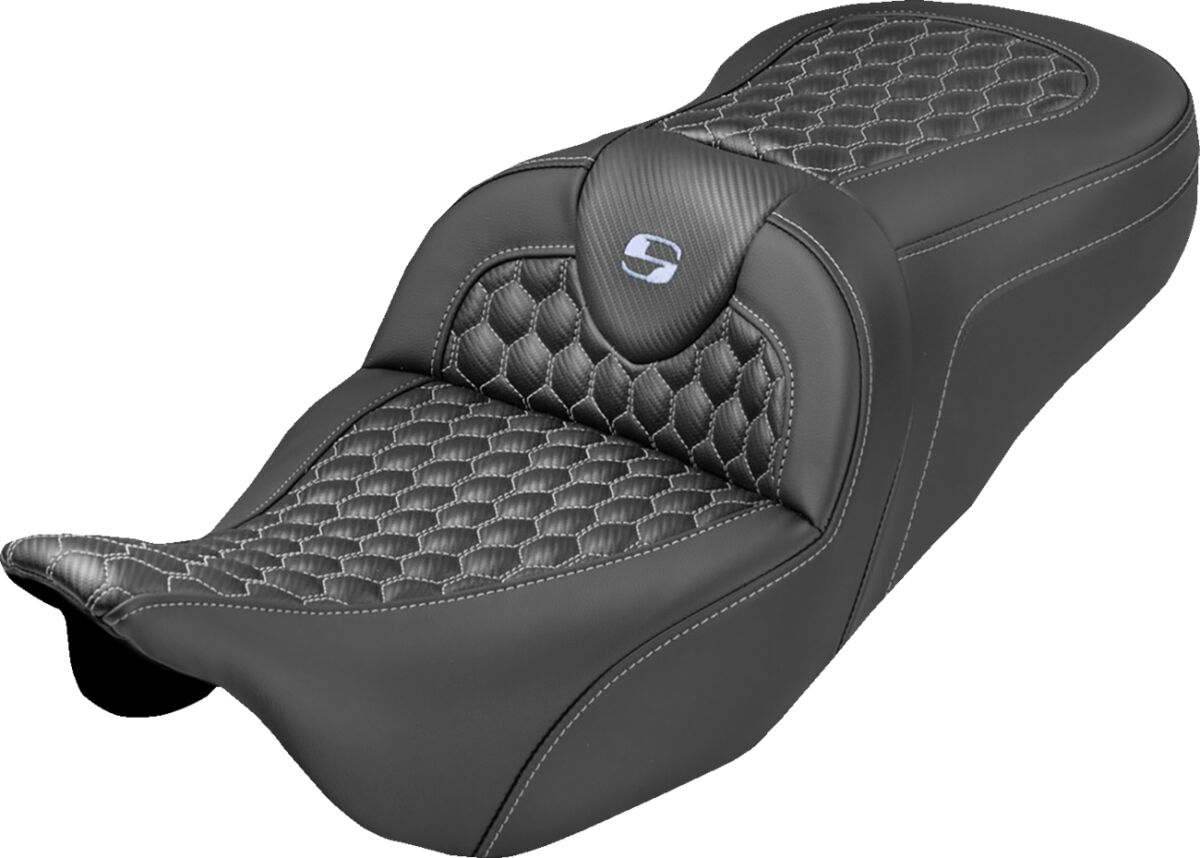 RoadSofa™ Seat - Honeycomb - Silver Stitch - without Backrest - Extended Reach - FLH/FLT '08-'24