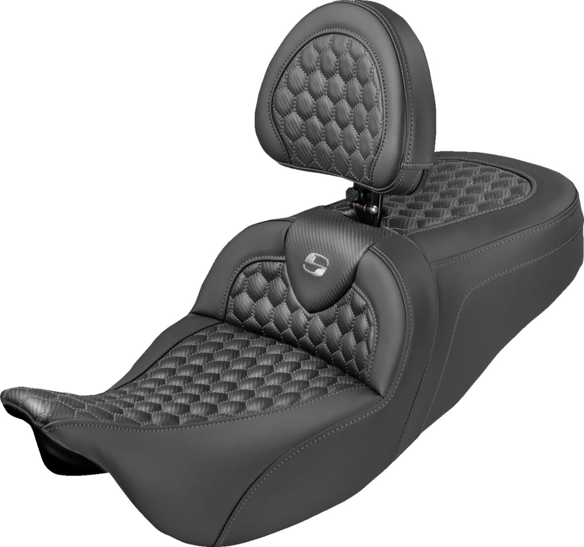 RoadSofa™ Seat - Honeycomb - Gray Stitch - with Backrest - Extended Reach - FLH/FLT '08-'24
