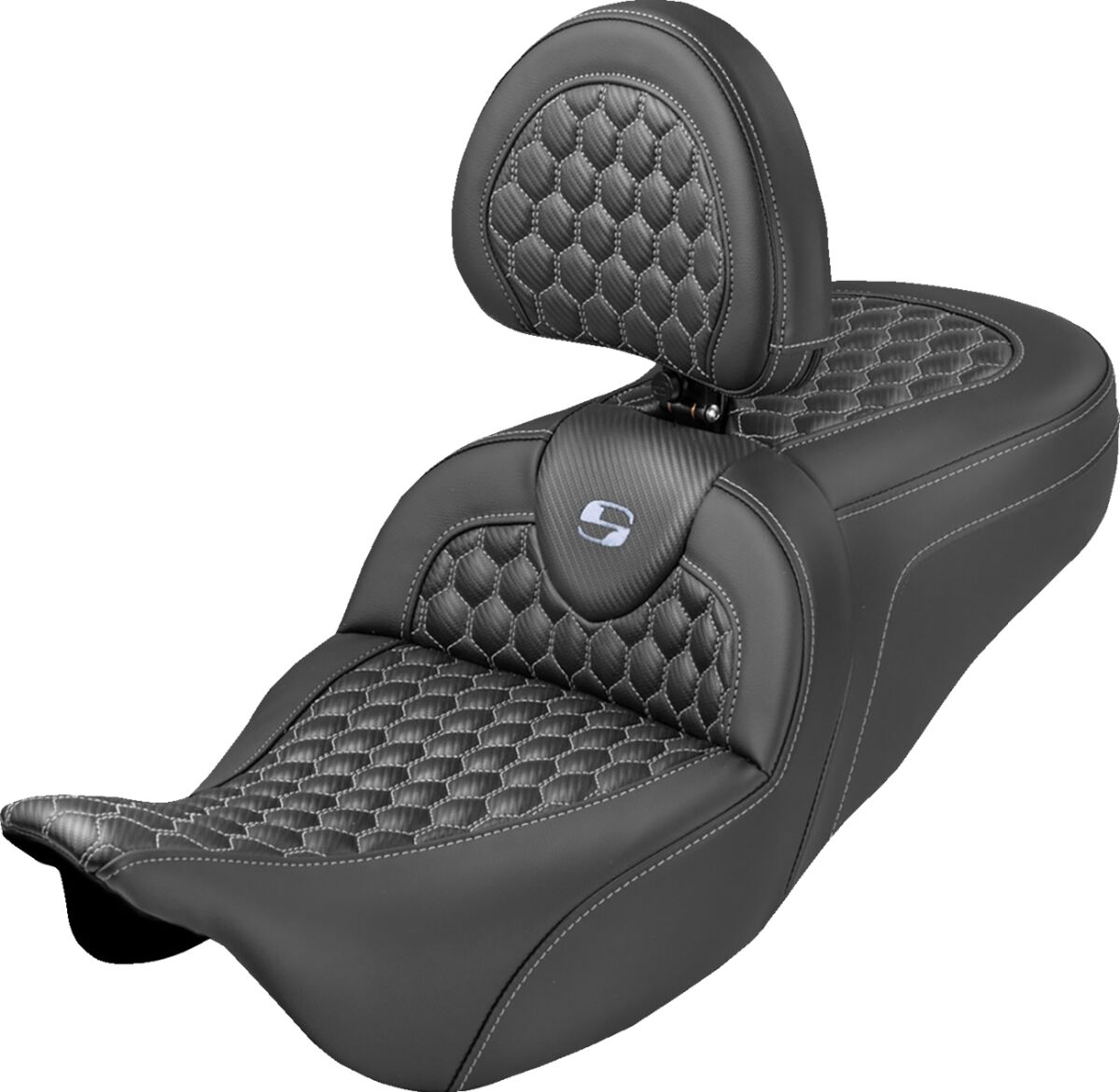 RoadSofa™ Seat - Honeycomb - Silver Stitch - with Backrest - Extended Reach - FLH/FLT '08-'24