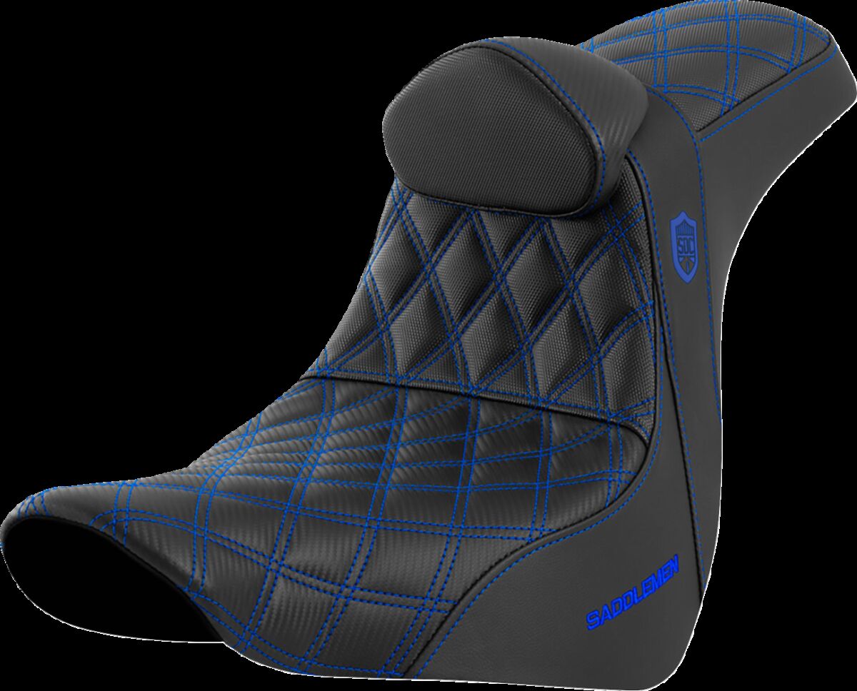 SEAT SDC PERF GRIPPER W/BR BLUE STITCH