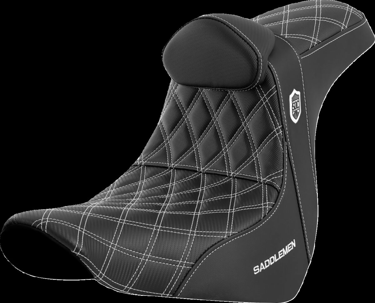 SEAT SDC PERF GRIPPER W/BR WHITE STITCH