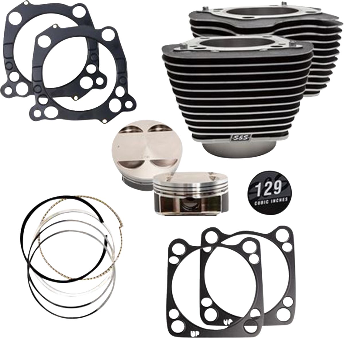 129" Cylinder Kit - 4.375" Stroke - Wrinkle Black w/Highlighted Fins - M8