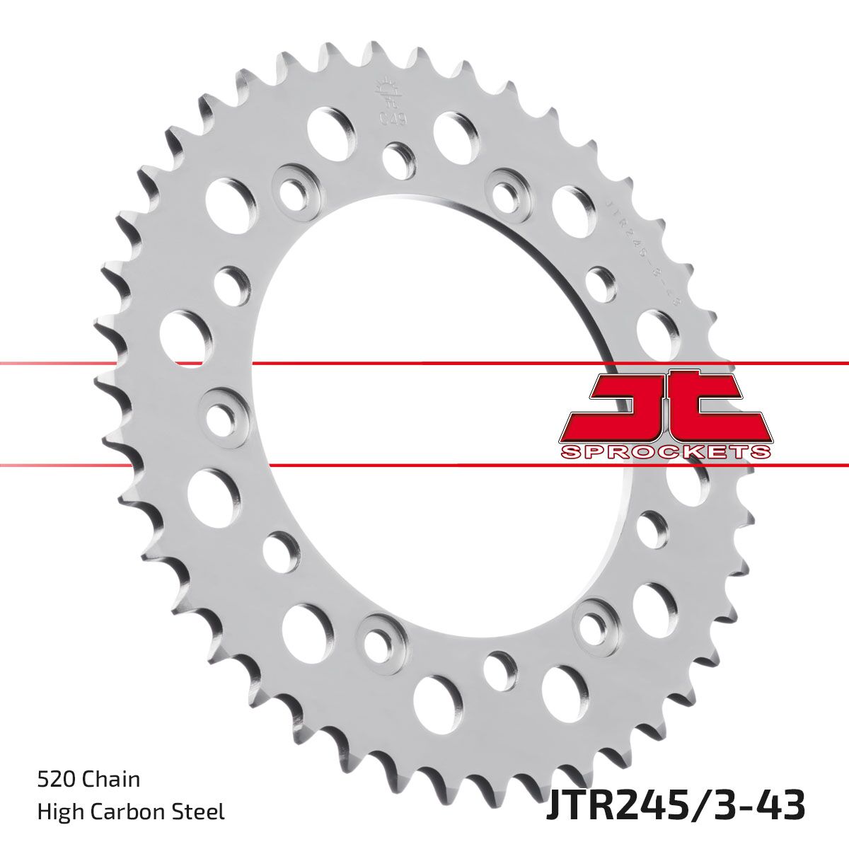 JTR245/3.43 REAR REPLACEMENT SPROCKET 43 TEETH 520 PITCH NATURAL C49 HIGH CARBON STEEL