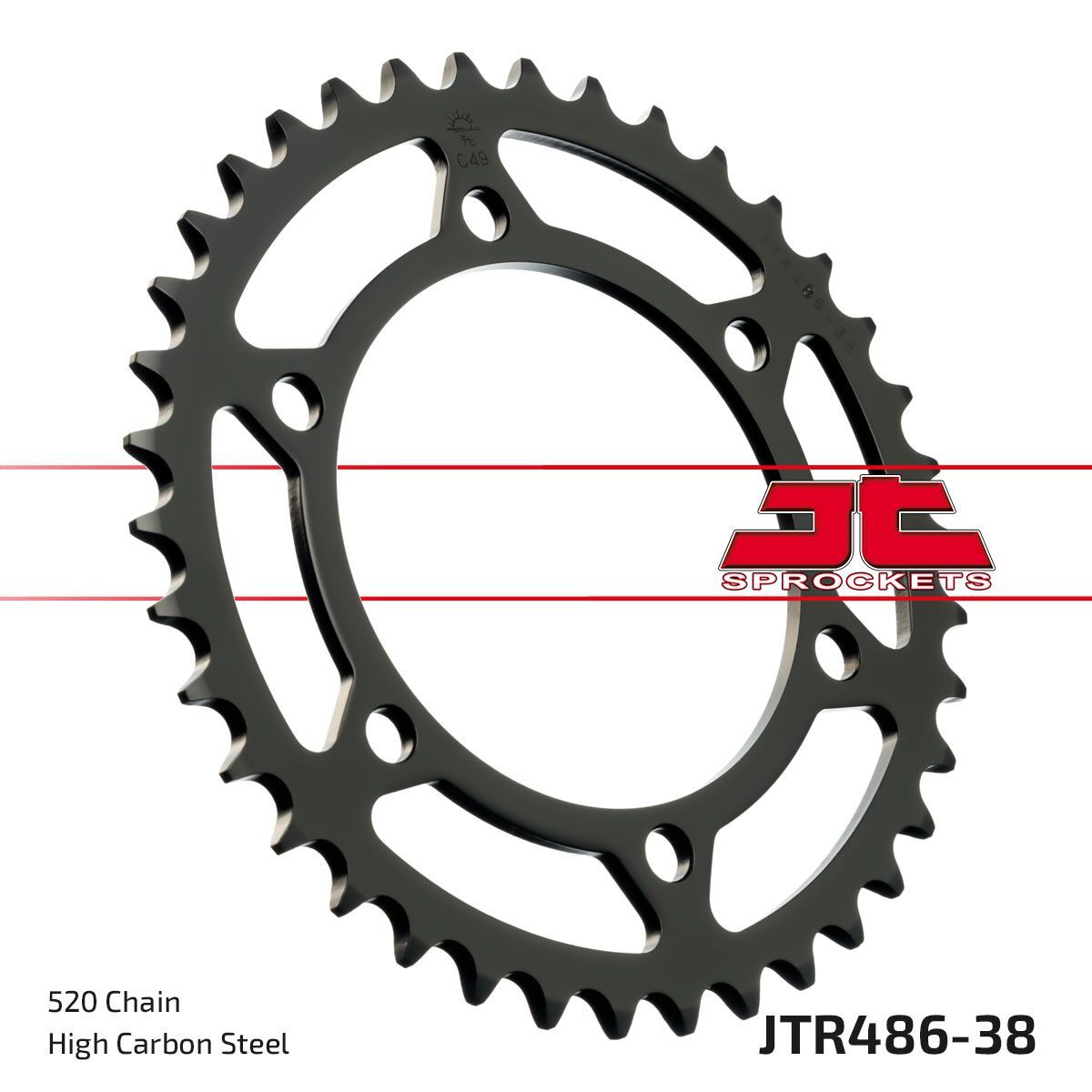 JTR486.38 REAR REPLACEMENT SPROCKET 38 TEETH 520 PITCH NATURAL C49 HIGH CARBON STEEL