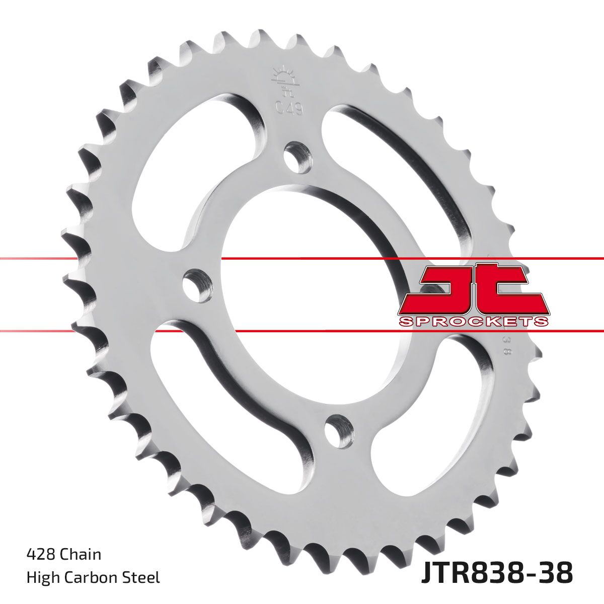 JTR838.38 REAR REPLACEMENT SPROCKET 38 TEETH 428 PITCH NATURAL C49 HIGH CARBON STEEL