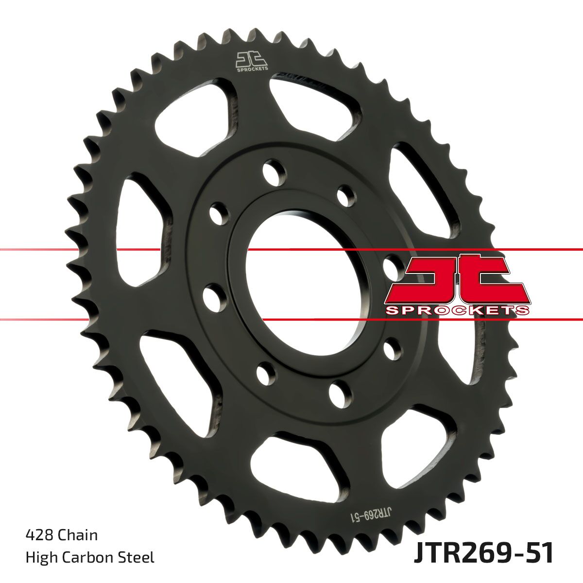 JTR269.51 REAR REPLACEMENT SPROCKET 51 TEETH 428 PITCH NATURAL C49 HIGH CARBON STEEL