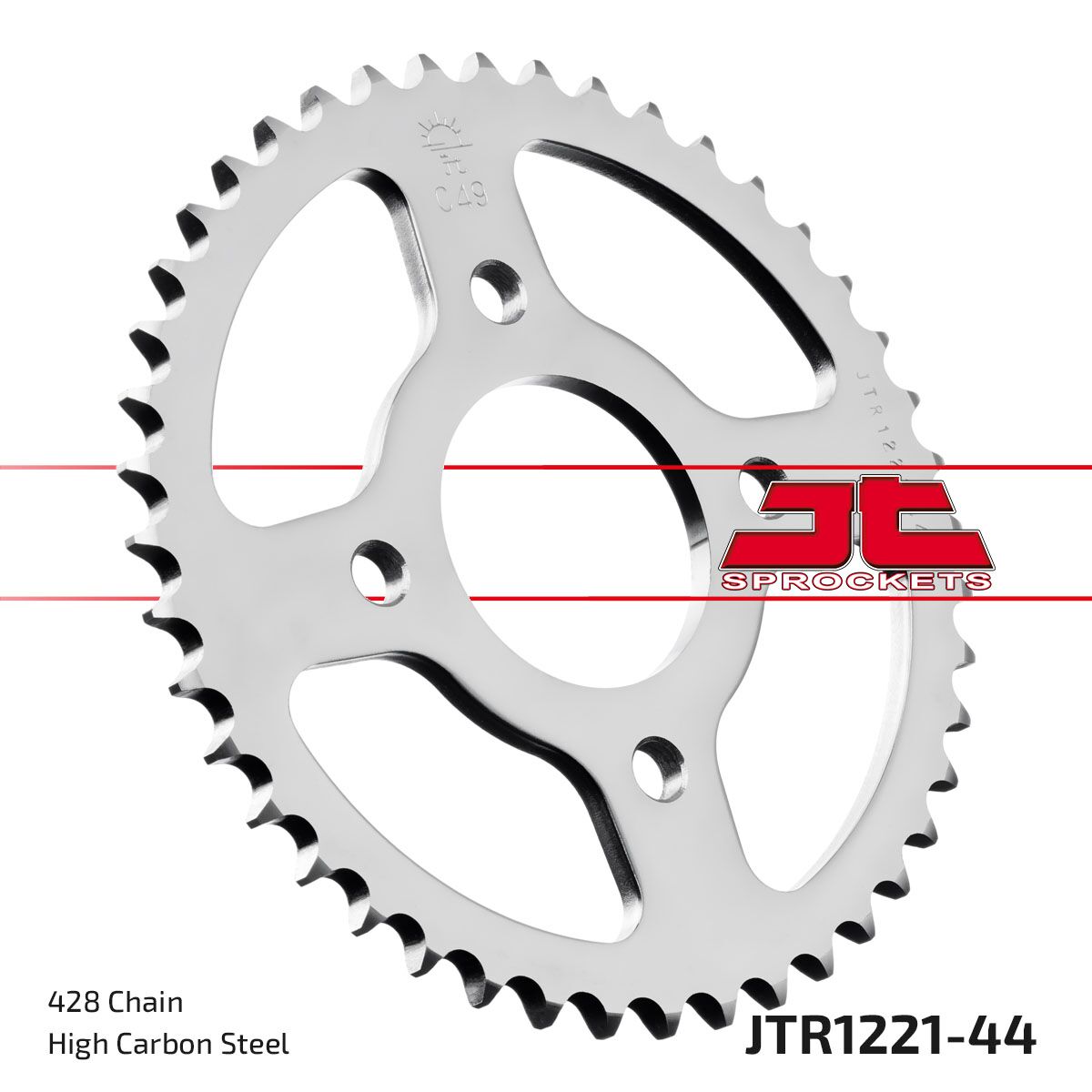 JTR1221.44 REAR REPLACEMENT SPROCKET 44 TEETH 428 PITCH NATURAL C49 HIGH CARBON STEEL