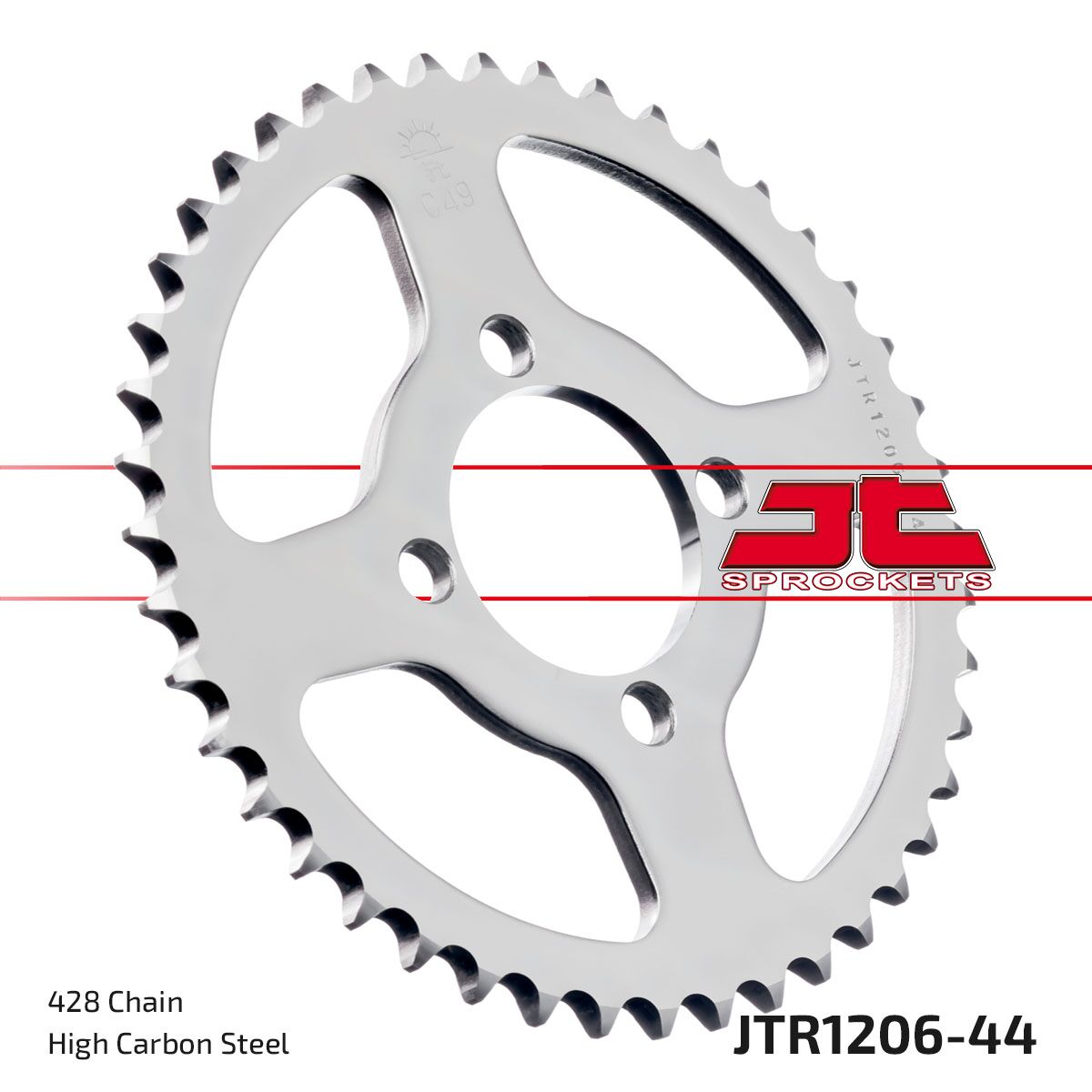 JTR1206.44 REAR REPLACEMENT SPROCKET 44 TEETH 428 PITCH NATURAL C49 HIGH CARBON STEEL
