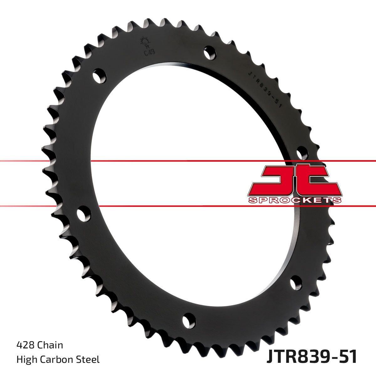 JTR839.51 REAR REPLACEMENT SPROCKET 51 TEETH 428 PITCH BLACK C49 HIGH CARBON STEEL