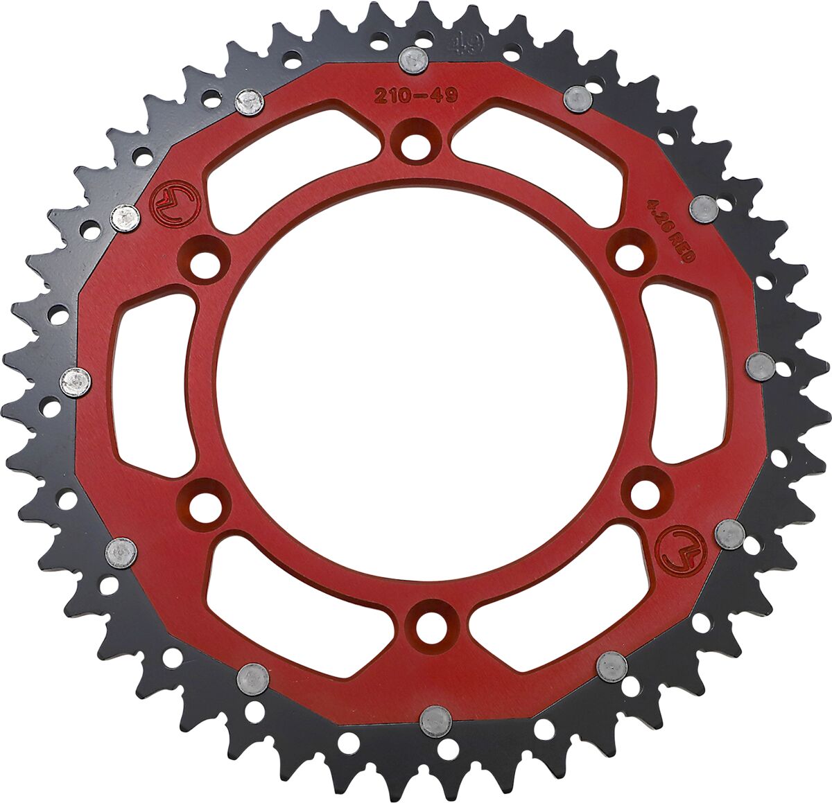 REAR SPROCKET / 49 TEETH / 520 PITCH / RED/NATURAL / ALUMINIUM/STEEL