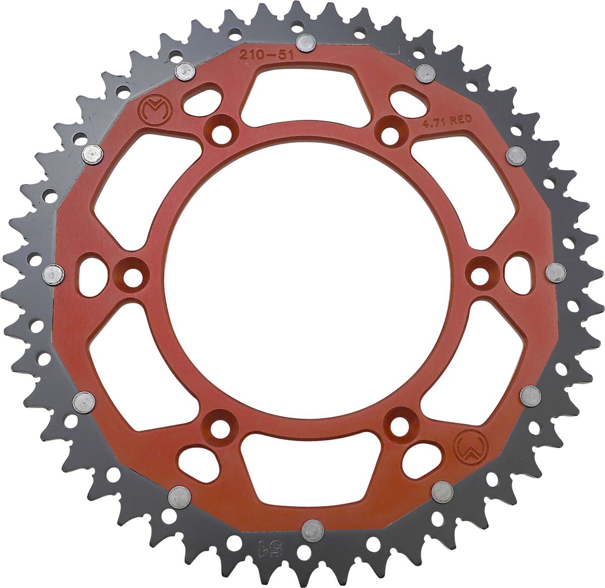 REAR SPROCKET / 51 TEETH / 520 PITCH / RED/NATURAL / ALUMINIUM/STEEL