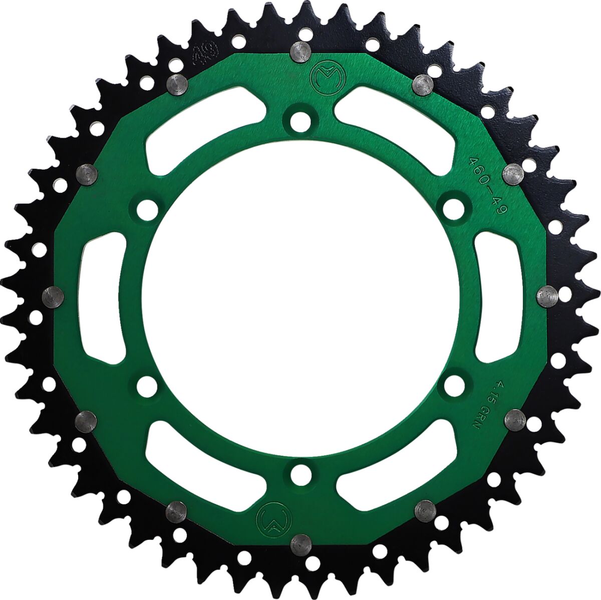 REAR SPROCKET / 49 TEETH / 520 PITCH / GREEN/NATURAL / ALUMINIUM/STEEL
