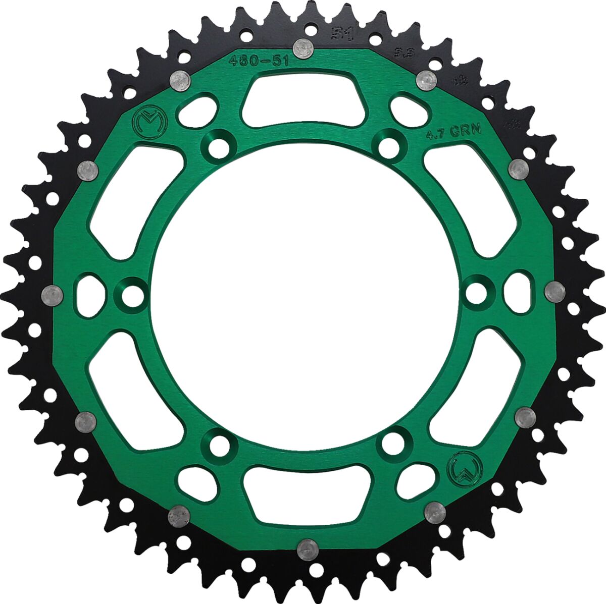 REAR SPROCKET / 51 TEETH / 520 PITCH / GREEN/NATURAL / ALUMINIUM/STEEL