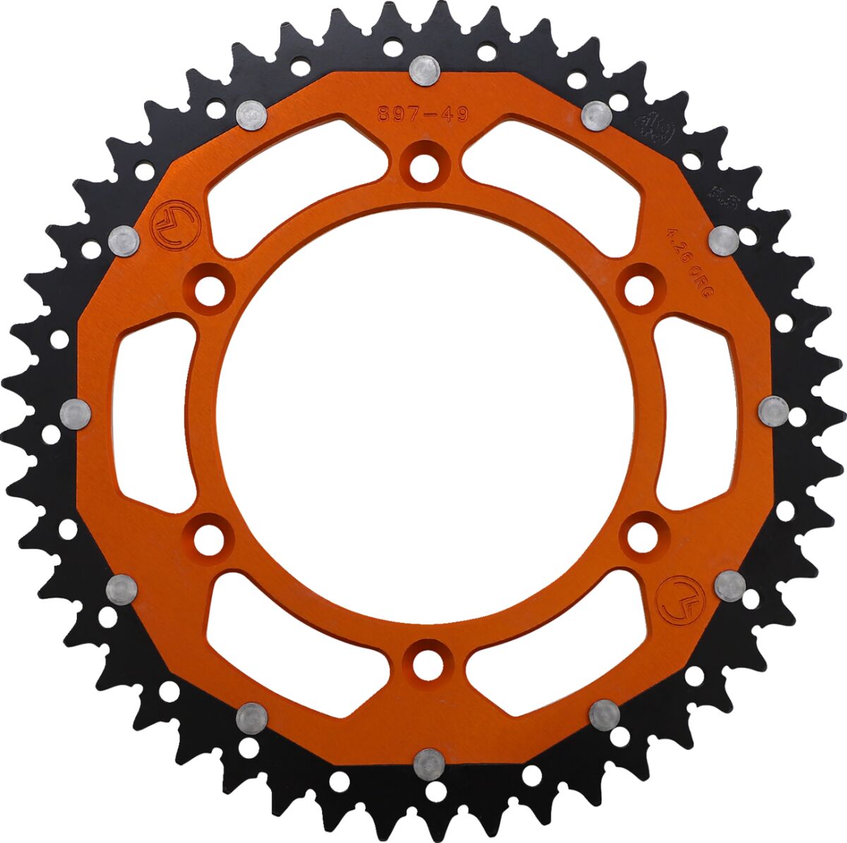 REAR SPROCKET / 49 TEETH / 520 PITCH / ORANGE/NATURAL / ALUMINIUM/STEEL
