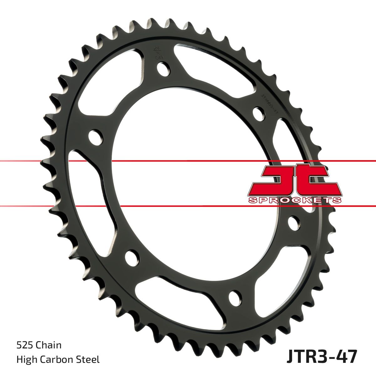 JTR3.47ZBK REAR REPLACEMENT SPROCKET 47 TEETH 525 PITCH BLACK C49 HIGH CARBON STEEL