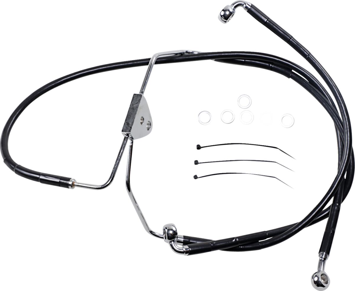 FRONT BRAKE LINE BLACK VINYL COATED STAINLESS STEEL EXTENDED 2"