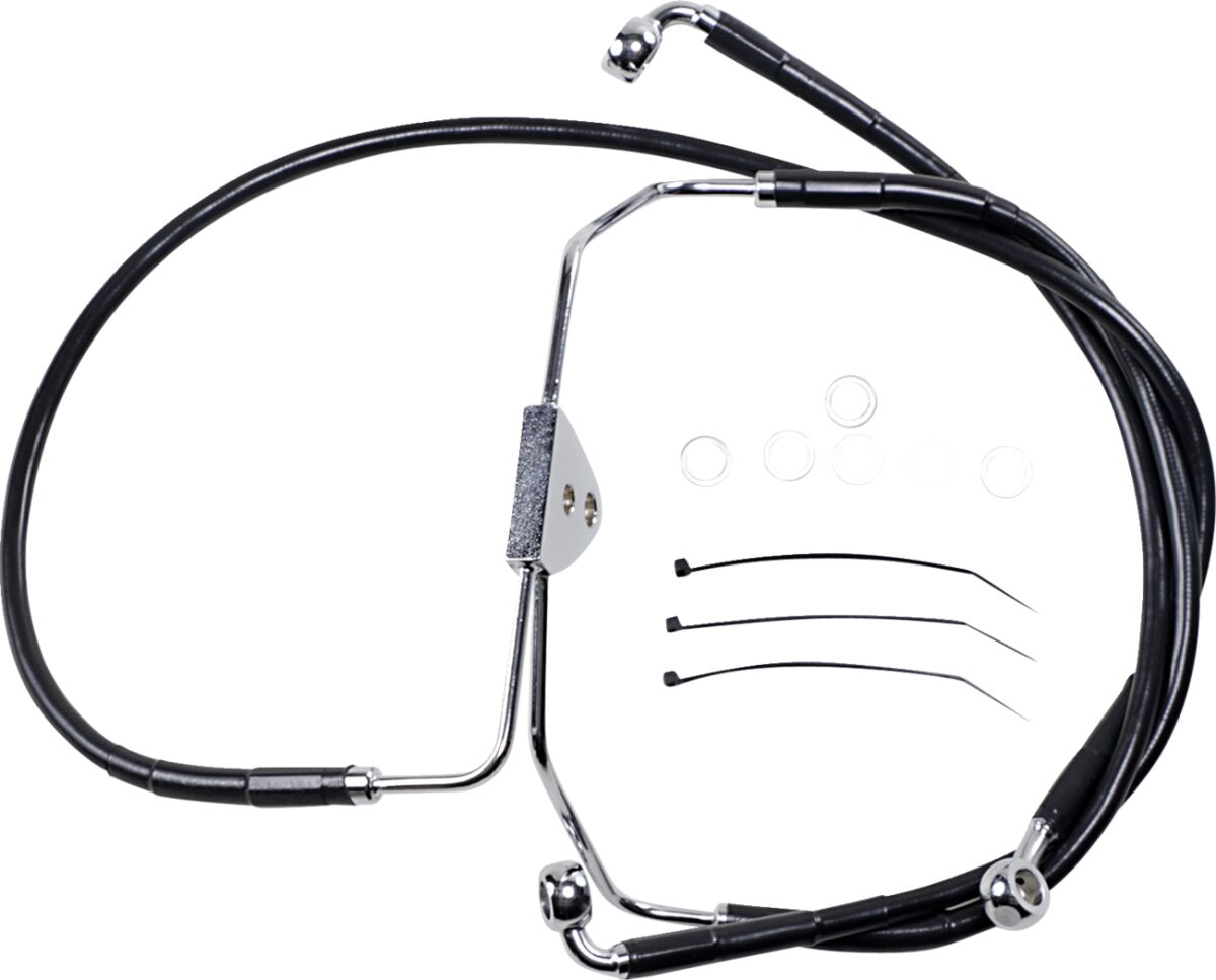 FRONT BRAKE LINE BLACK VINYL COATED STAINLESS STEEL EXTENDED 4"